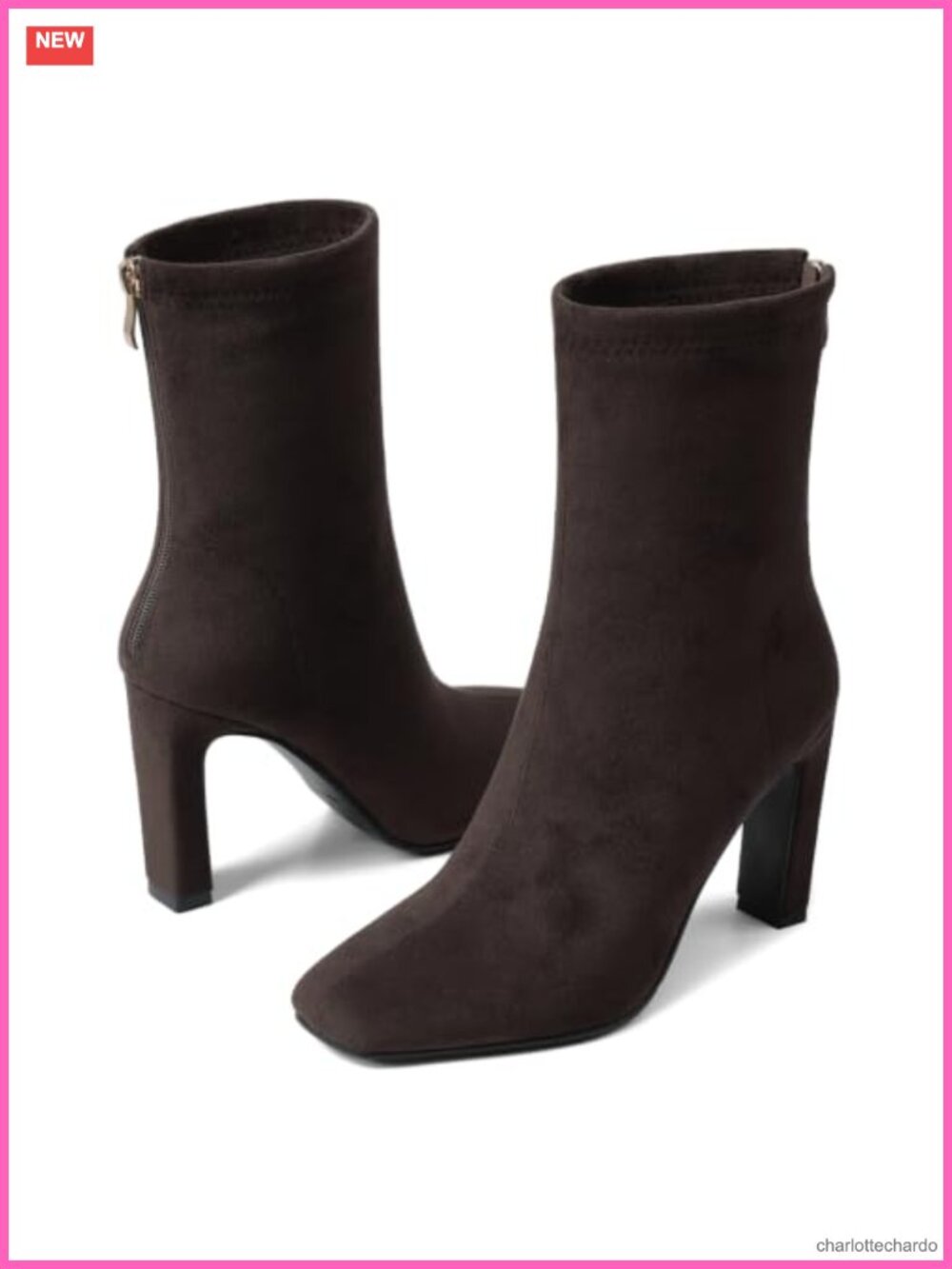 Women's Faux Suede Ankle Boots with Chunky Heel and Back Zipper
